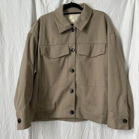 Maeve Anthropologie Knit Trucker Jacket XL Neutral Motif Tan Shacket